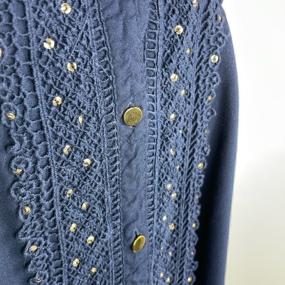 JM Collection Woman Boho V Neck Front Button Closure Navy with Gold detail 3X - Picture 3 of 8